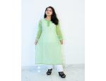 Buy Hand Embroidered Lucknowi Chikan Light Green Georgette Kurti